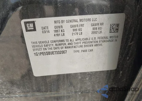 2014 Chevrolet Cruze 2Lt Auto z USA, uszkodzony, nr VIN 1G1PE5SB9E7332067